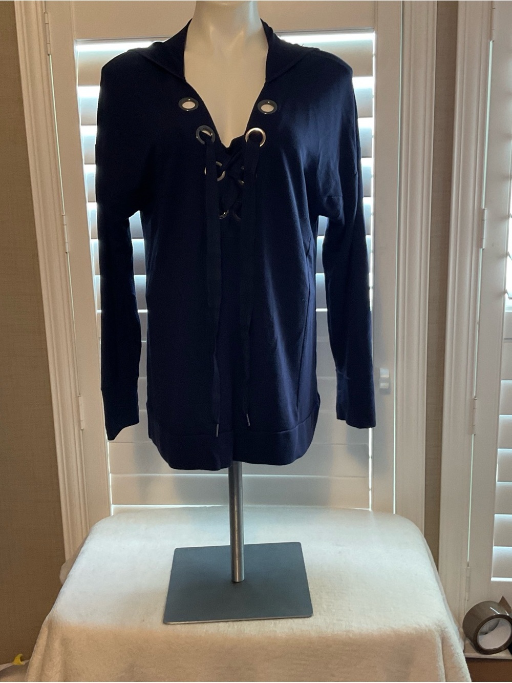 Cable & Gauge Navy Lace-Up Hooded Sweatshirt